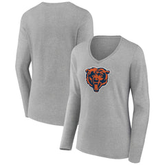 Chicago Bears Women's Primary Team Logo Long Sleeve V-Neck T-Shirt - Heather Gray T-shirts