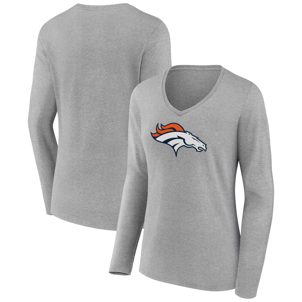 Denver Broncos Women's Primary Team Logo Long Sleeve V-Neck T-Shirt - Heather Gray T-shirts