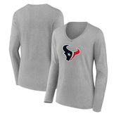 Houston Texans Women's Primary Team Logo Long Sleeve V-Neck T-Shirt - Heather Gray T-shirts