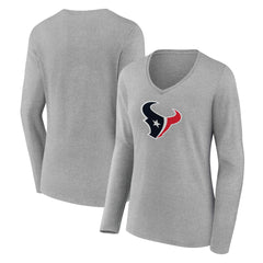 Houston Texans Women's Primary Team Logo Long Sleeve V-Neck T-Shirt - Heather Gray T-shirts