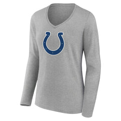 Indianapolis Colts Women's Primary Team Logo Long Sleeve V-Neck T-Shirt - Heather Gray T-shirts