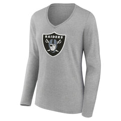 Las Vegas Raiders Women's Primary Team Logo Long Sleeve V-Neck T-Shirt - Heather Gray T-shirts
