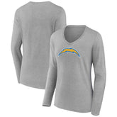 Los Angeles Chargers Women's Primary Team Logo Long Sleeve V-Neck T-Shirt - Heather Gray T-shirts