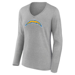 Los Angeles Chargers Women's Primary Team Logo Long Sleeve V-Neck T-Shirt - Heather Gray T-shirts