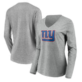 New York Giants Women's Primary Team Logo Long Sleeve V-Neck T-Shirt - Heather Gray T-shirts