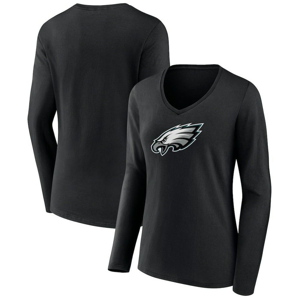 Philadelphia Eagles Women's Primary Team Logo Long Sleeve V-Neck T-Shirt - Black T-shirts