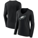 Philadelphia Eagles Women's Primary Team Logo Long Sleeve V-Neck T-Shirt - Black T-shirts