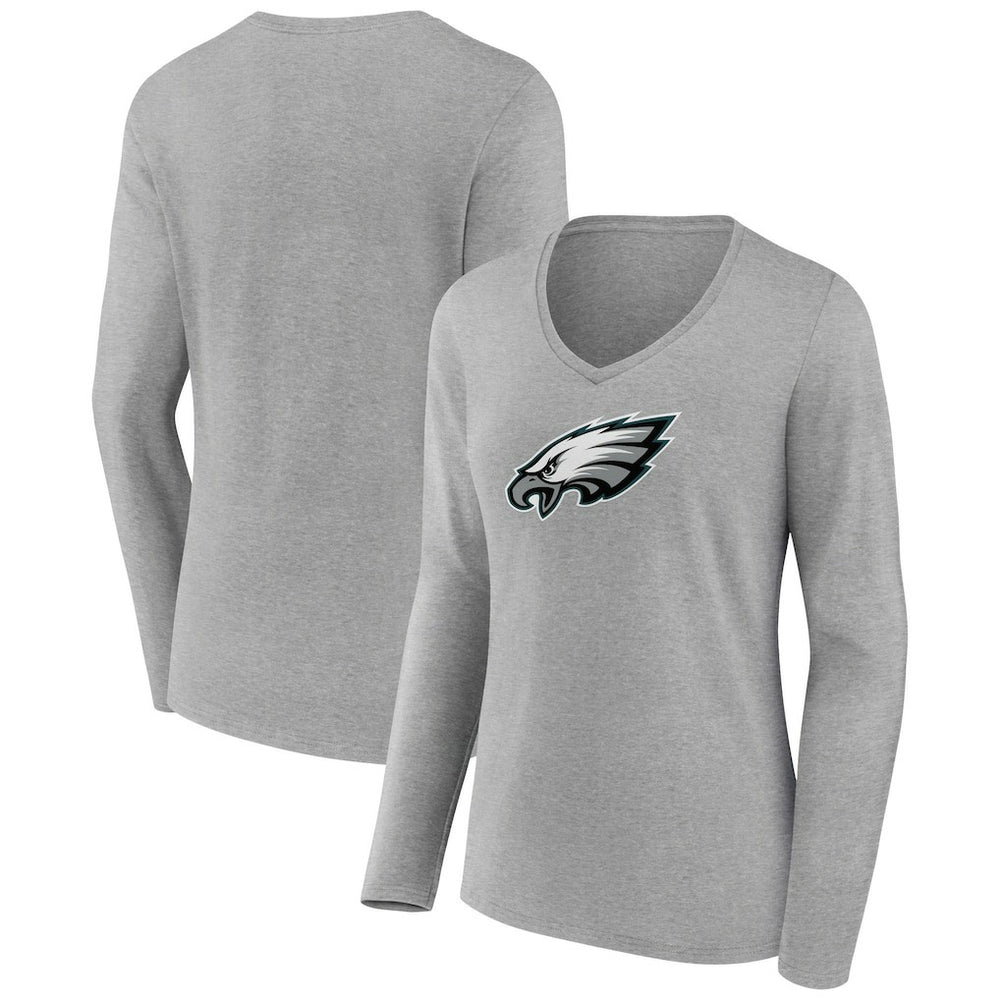 Philadelphia Eagles Women's Primary Team Logo Long Sleeve V-Neck T-Shirt - Heather Gray T-shirts
