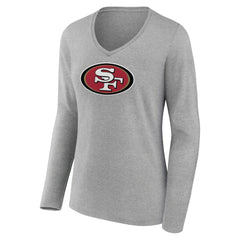 San Francisco 49ers Women's Primary Team Logo Long Sleeve V-Neck T-Shirt - Heather Gray T-shirts