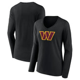 Washington Commanders Women's Primary Team Logo Long Sleeve V-Neck T-Shirt - Black T-shirts
