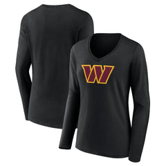 Washington Commanders Women's Primary Team Logo Long Sleeve V-Neck T-Shirt - Black T-shirts