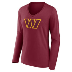 Washington Commanders Women's Primary Team Logo Long Sleeve V-Neck T-Shirt - Burgundy T-shirts