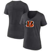 Cincinnati Bengals Women's Primary Team Logo V-Neck T-Shirt - Charcoal T-shirts