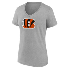Cincinnati Bengals Women's Primary Team Logo V-Neck T-Shirt - Heather Gray T-shirts