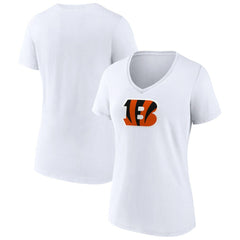 Cincinnati Bengals Women's Primary Team Logo V-Neck T-Shirt - White T-shirts
