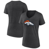Denver Broncos Women's Primary Team Logo V-Neck T-Shirt - Charcoal T-shirts