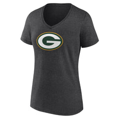Green Bay Packers Women's Primary Team Logo V-Neck T-Shirt - Charcoal T-shirts