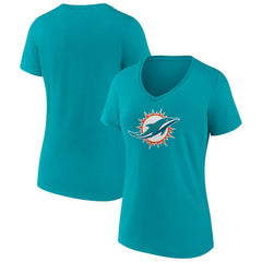 Miami Dolphins Women's Primary Team Logo V-Neck T-Shirt - Aqua T-shirts