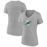 Miami Dolphins Women's Primary Team Logo V-Neck T-Shirt - Heather Gray T-shirts