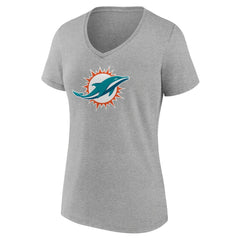 Miami Dolphins Women's Primary Team Logo V-Neck T-Shirt - Heather Gray T-shirts