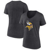 Minnesota Vikings Women's Primary Team Logo V-Neck T-Shirt - Charcoal T-shirts