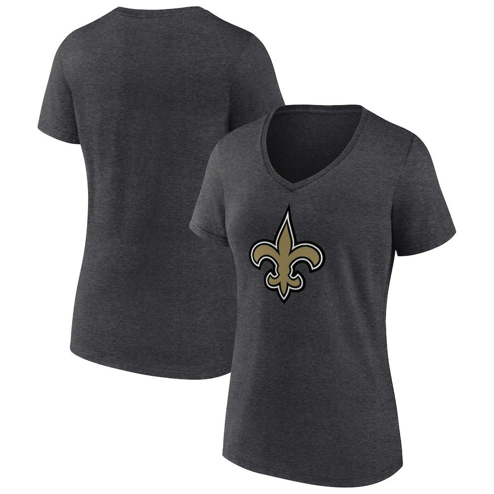 New Orleans Saints Women's Primary Team Logo V-Neck T-Shirt - Charcoal T-shirts