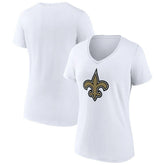 New Orleans Saints Women's Primary Team Logo V-Neck T-Shirt - White T-shirts