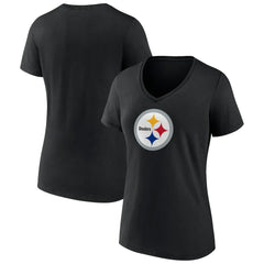 Pittsburgh Steelers Women's Primary Team Logo V-Neck T-Shirt - Black T-shirts