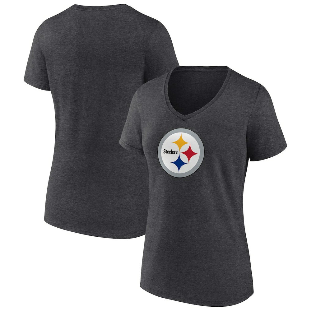Pittsburgh Steelers Women's Primary Team Logo V-Neck T-Shirt - Charcoal T-shirts
