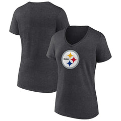 Pittsburgh Steelers Women's Primary Team Logo V-Neck T-Shirt - Charcoal T-shirts