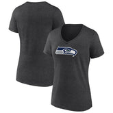 Seattle Seahawks Women's Primary Team Logo V-Neck T-Shirt - Charcoal T-shirts