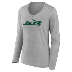New York Jets Women's Primary Logo Long Sleeve V-Neck T-Shirt - Gray T-shirts