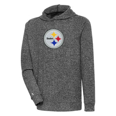 Pittsburgh Steelers Antigua Absolute Chenille Pullover Hoodie - Heathered Black Hoodies
