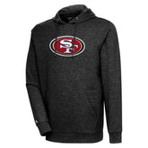 San Francisco 49ers Antigua Action Chenille Pullover Hoodie - Heathered Black Hoodies
