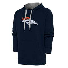 Denver Broncos Antigua Victory Chenille Pullover Hoodie - Navy Hoodies
