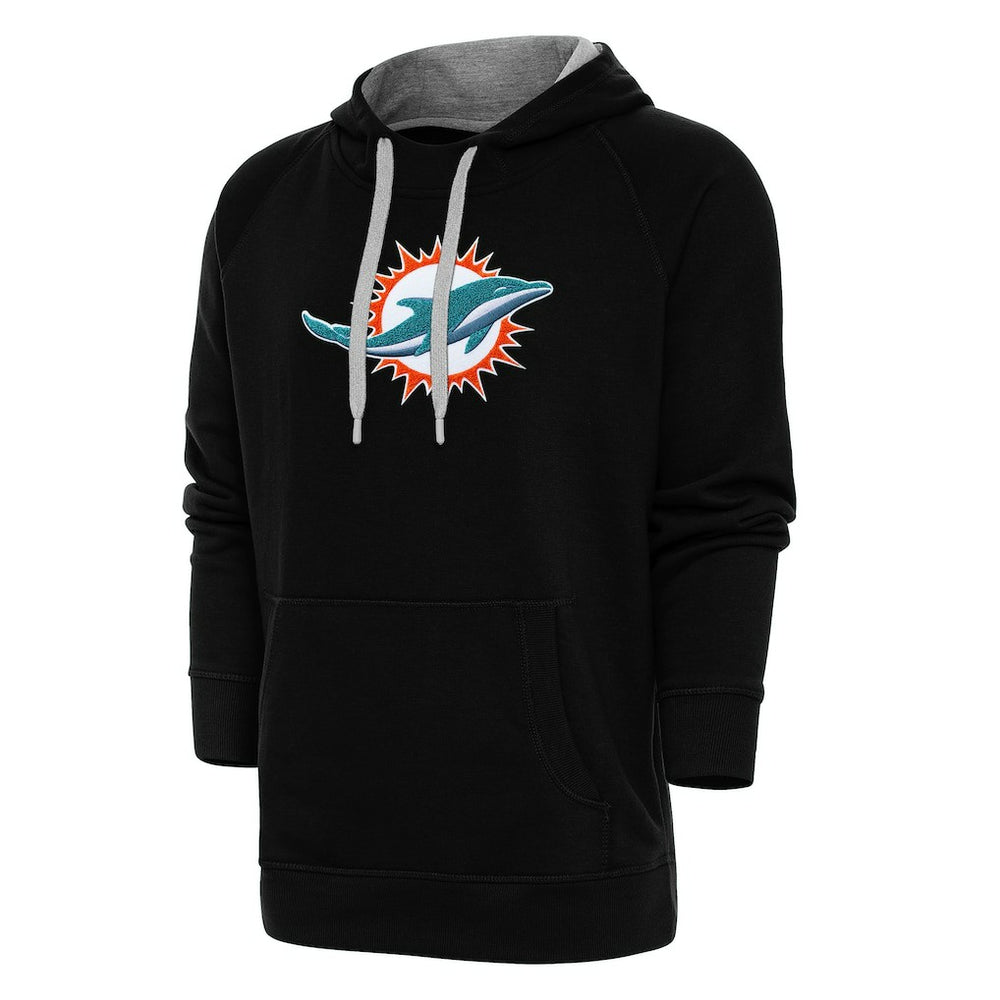 Miami Dolphins Antigua Victory Chenille Pullover Hoodie - Black Hoodies