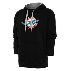 Miami Dolphins Antigua Victory Chenille Pullover Hoodie - Black Hoodies
