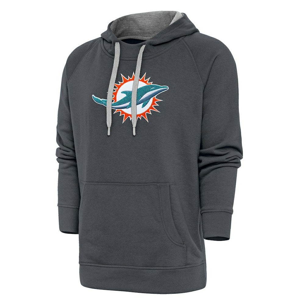 Miami Dolphins Antigua Victory Chenille Pullover Hoodie - Charcoal Hoodies