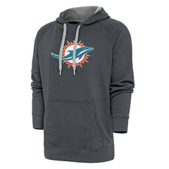 Miami Dolphins Antigua Victory Chenille Pullover Hoodie - Charcoal Hoodies