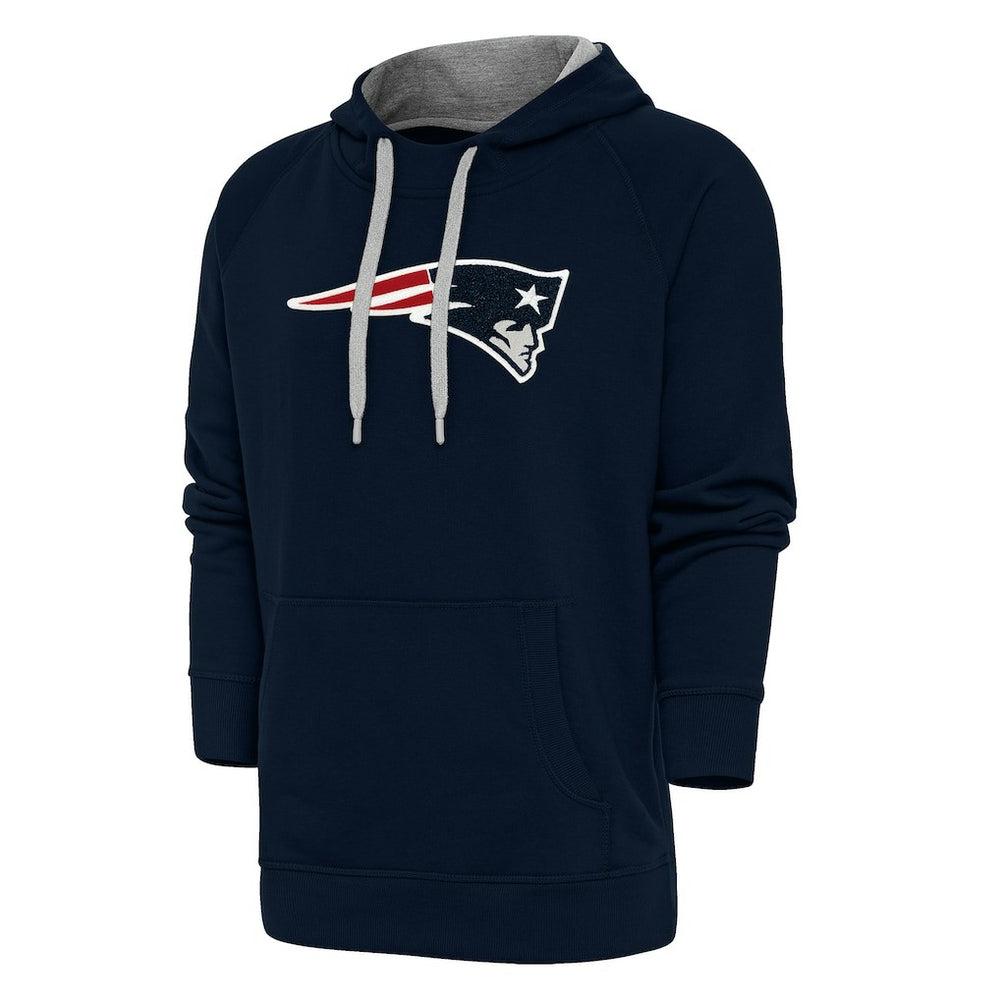 New England Patriots Antigua Victory Chenille Pullover Hoodie - Navy Hoodies