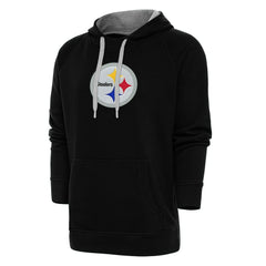Pittsburgh Steelers Antigua Victory Chenille Pullover Hoodie - Black Hoodies