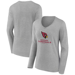Arizona Cardinals Women's Logo Team Lockup Long Sleeve V-Neck T-Shirt - Heather Gray T-shirts