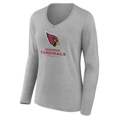 Arizona Cardinals Women's Logo Team Lockup Long Sleeve V-Neck T-Shirt - Heather Gray T-shirts