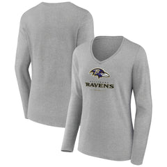 Baltimore Ravens Women's Logo Team Lockup Long Sleeve V-Neck T-Shirt - Heather Gray T-shirts