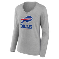 Buffalo Bills Women's Logo Team Lockup Long Sleeve V-Neck T-Shirt - Heather Gray T-shirts