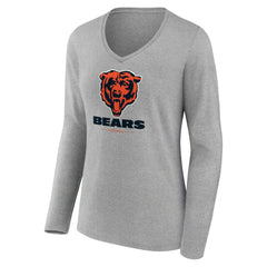 Chicago Bears Women's Logo Team Lockup Long Sleeve V-Neck T-Shirt - Heather Gray T-shirts