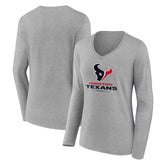 Houston Texans Women's Logo Team Lockup Long Sleeve V-Neck T-Shirt - Heather Gray T-shirts