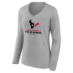 Houston Texans Women's Logo Team Lockup Long Sleeve V-Neck T-Shirt - Heather Gray T-shirts