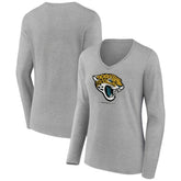 Jacksonville Jaguars Women's Logo Team Lockup Long Sleeve V-Neck T-Shirt - Heather Gray T-shirts