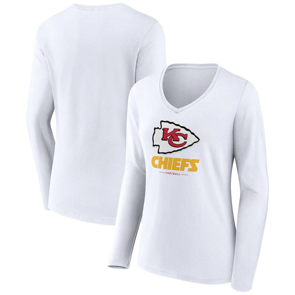 Kansas City Chiefs Women's Logo Team Lockup Long Sleeve V-Neck T-Shirt - White T-shirts